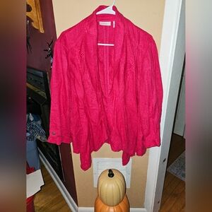 Chico's 100% Linen Bright Fusia Pink Open Front Blazer Jacket Sz 3